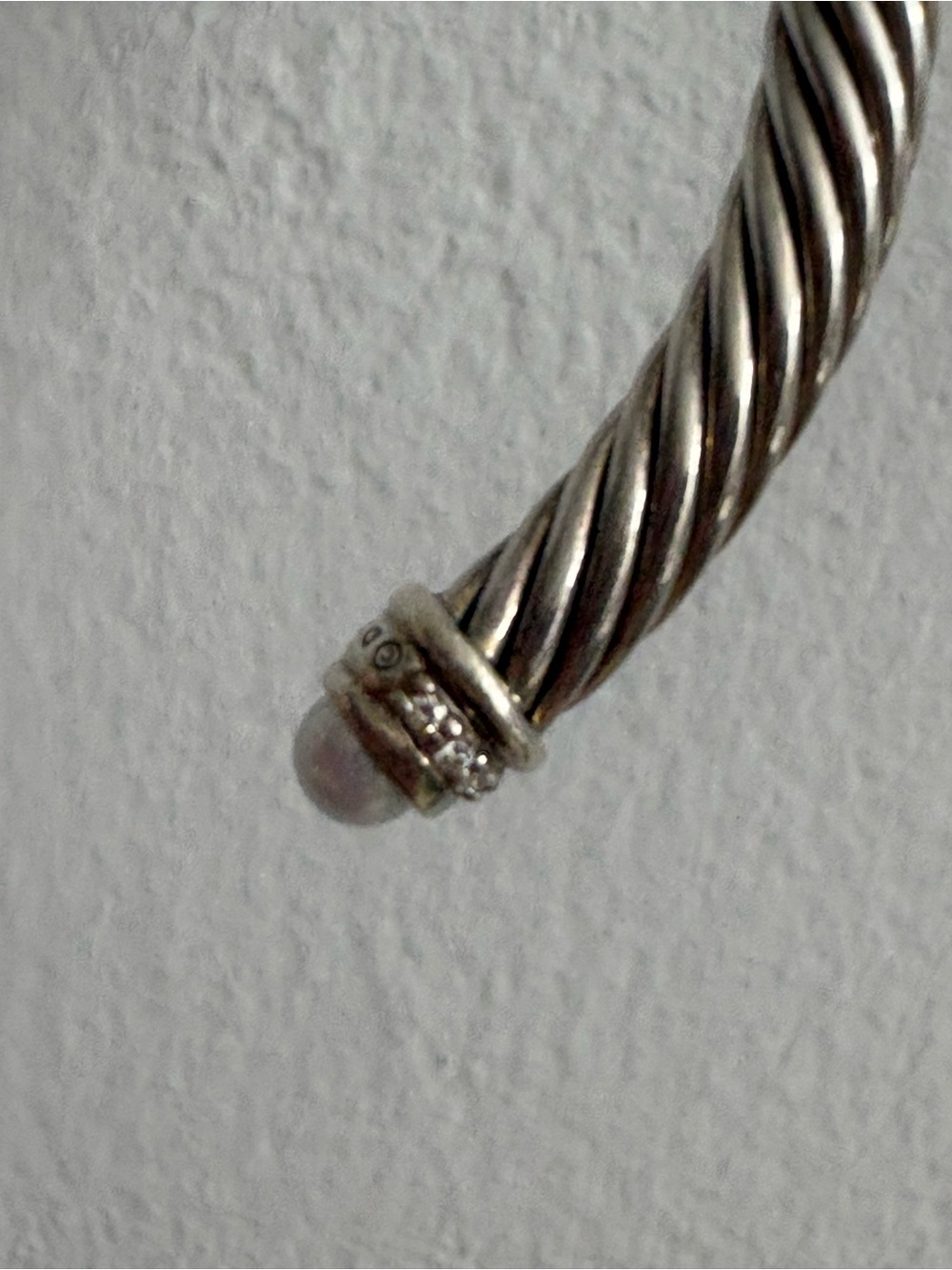 David Yurman Sterling Silver Twisted Cable Cuff with Pearlescent Endcaps - Picture 6 of 6